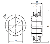 Adapter Bearing - HP Type, Hex Bore, Cylindrical O.D. - Dimensions