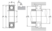 Single Row Radial Ball Bearing - Double Sealed (Contact Rubber Seal), Snap Ring Groove - Dimensions