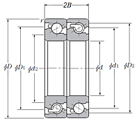Duplex Angular Contact Thrust Ball Bearing for Ball Screws - Tandem Arrangement, Open Type, One Row Bears Axial Load - Dimensions