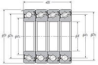 Quadruple-Row Angular Contact Thrust Ball Bearing for Ball Screws - DTTT Arrangement, Double Sealed, Four Rows Bear Axial Load - Dimensions