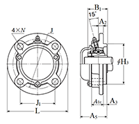 Four Bolt Round Flange Unit, Cast Housing, Adapter, Cast Dust Cover, Closed End, UKFC Type - Dimensions