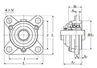 Four Bolt Square Flanged Unit, Cast Housing, Adapter, Cast Dust Cover, Open End, UKFS Type - Dimensions