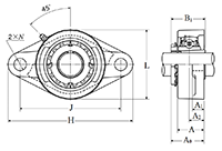 Two Bolt Rhombus Flanged Unit, Cast Housing, Adapter, UKFL Type - Dimensions