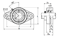 Two Bolt Rhombus Flanged Unit, Cast Housing, Eccentric Locking Collar, AELFL Type - Dimensions
