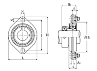 Two Bolt Rhombus Flanged Unit, Pressed Steel Housing, Eccentric Locking Collar, AELPFL Type - Dimensions
