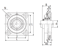Ultra-Class Four Bolt Flanged Unit with Set Screw, UCFU Type - Dimensions