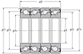 Quadruple-Row Angular Contact Thrust Ball Bearing for Ball Screws - DBTT Arrangement, Double Sealed, Three Rows Bear Axial Load - Dimensions