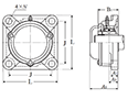 Four Bolt Square Flanged Unit, Cast Housing, Adapter, Cast Dust Cover, Closed End, UKF Type - Dimensions