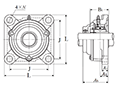 Four Bolt Square Flanged Unit, Cast Housing, Adapter, Cast Dust Cover, Open End, UKF Type - Dimensions