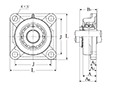 Four Bolt Square Flanged Unit, Cast Housing, Adapter, UKF Type - Dimensions