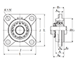 Four Bolt Square Flanged Unit, Cast Housing, Adapter, UKFS Type - Dimensions