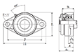 Two Bolt Rhombus Flanged Unit, Cast Housing, Adapter, Pressed Steel Dust Cover, Closed End, UKFL Type - Dimensions