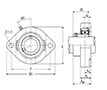 Two Bolt Rhombus Flanged Unit, Cast Housing, Set Screw, ASFD Type - Dimensions