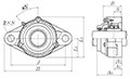 Two Bolt Rhombus Flanged Unit, Cast Housing, Set Screw, Cast Dust Cover, Open End, UCFL Type - Dimensions
