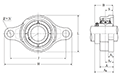 Two Bolt Rhombus Flanged Unit, Ductile Cast Housing, Set Screw, UCFE Type - Dimensions