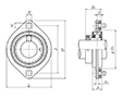 Two Bolt Rhombus Flanged Unit, Pressed Steel Housing, Eccentric Locking Collar, JELPFL Type - Dimensions