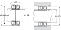 Double Angular Contact Ball Bearing for Motors and Lathes - Back-to-Back Arrangement - Dimensions