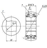 Heavy Duty Disc Bearing - Square Bore, Spherical O.D., Type 3 - Dimensions