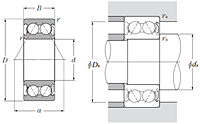 Double Row Angular Contact Ball Bearing - Single Shielded - Dimensions