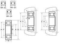 Cylindrical Roller Bearing - Separable Inner Ring w/ One Rib, Outer Ring w/ Two Ribs - Dimensions