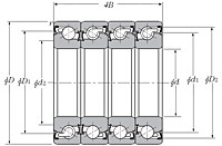 Quadruple-Row Angular Contact Thrust Ball Bearing for Ball Screws - DBTT Arrangement, Double Sealed, Three Rows Bear Axial Load - Dimensions