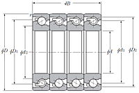 Quadruple-Row Angular Contact Thrust Ball Bearing for Ball Screws - DTTT Arrangement, Open Type, Four Rows Bear Axial Load - Dimensions