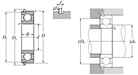 Single Row Radial Ball Bearing - Single Sealed (Light Contact Rubber Seal) w/ Snap Ring - Dimensions