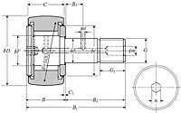 Cam Follower Stud Type Track Roller Bearing - Spherical O.D., KRV..LLH Type - Dimensions