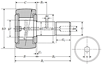 Cam Follower Stud Type Track Roller Bearing - Spherical O.D., KRV..H Type - Dimensions