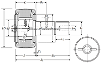 Cam Follower Stud Type Track Roller Bearing - Spherical O.D., KRV..LL Type - Dimensions