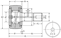 Cam Follower Stud Type Track Roller Bearing - Spherical O.D., CR..LLH Type - Dimensions