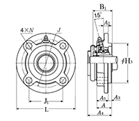 Four Bolt Round Flange Unit, Cast Housing, Adapter, Pressed Steel Dust Cover, Closed End, UKFC Type - Dimensions