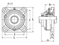 Four Bolt Square Flanged Unit, Cast Housing, Adapter, Cast Dust Cover, Open End, UKF Type - Dimensions
