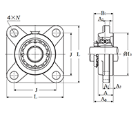 Four Bolt Square Flanged Unit, Cast Housing, Adapter, UKFS Type - Dimensions