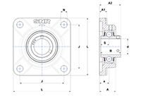 Four Bolt Square Flanged Unit, Stainless Steel Housing, Set Screw, SUCF Type - Dimensions