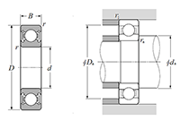 Single Row Radial Ball Bearing, Topline Series - Double Sealed (Contact Viton Seal) - Dimensions
