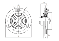 Three Bolt Round Flange Unit w Rubber Ring, Pressed Steel Housing, Set Screw, ASRPF Type - Dimensions