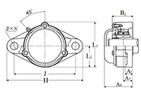 Two Bolt Rhombus Flanged Unit, Cast Housing, Adapter, Cast Dust Cover, Closed End, UKFL Type - Dimensions