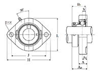 Two Bolt Rhombus Flanged Unit, Cast Housing, Eccentric Locking Collar, JELFD Type - Dimensions