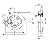 Two Bolt Rhombus Flanged Unit, Cast Housing, Set Screw, ASFD Type - Dimensions