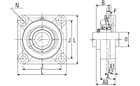 Ultra-Class Four Bolt Flanged Unit with Set Screw, ARFU Type - Dimensions