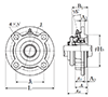 Four Bolt Round Flange Unit, Cast Housing, Adapter, Pressed Steel Dust Cover, Open End, UKFC Type - Dimensions