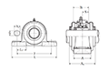 Pillow Block Unit, Set Screw, Pressed Steel Dust Cover, Open End, UCP Type - Dimensions