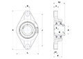 Two Bolt Rhombus Flanged Unit, Stainless Steel Housing, Set Screw, SUCFL Type - Dimensions