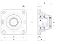 Four Bolt Square Flanged Unit, Thermoplastic Housing, Set Screw, Open Cover, SUCFPL Type - Dimensions
