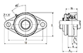 Two Bolt Rhombus Flanged Unit, Cast Housing, Adapter, Pressed Steel Dust Cover, Open End, UKFL Type - Dimensions