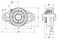 Two Bolt Rhombus Flanged Unit, Cast Housing, Adapter, UKFL Type - Dimensions