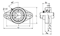 Two Bolt Rhombus Flanged Unit, Cast Housing, Eccentric Locking Collar, AELFL Type - Dimensions