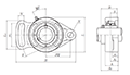 Two Bolt Rhombus Flanged Unit, Cast Housing, Set Screw, UCFA Type - Dimensions