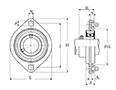 Two Bolt Rhombus Flanged Unit, Pressed Steel Housing, Set Screw, ASPFL Type - Dimensions